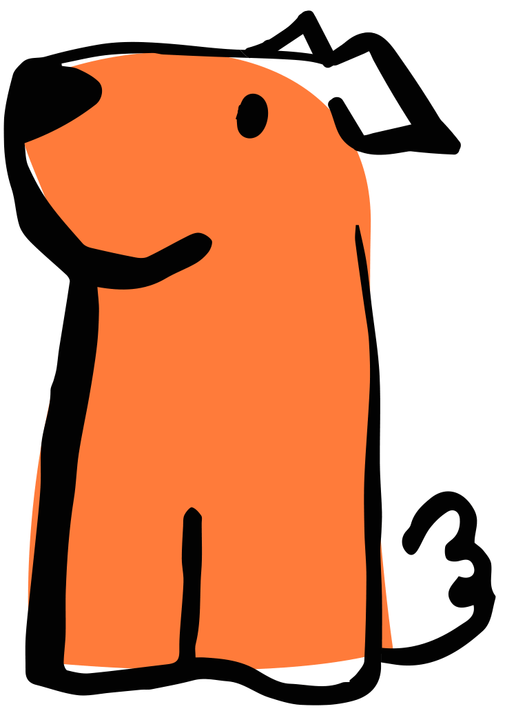 Animated dog — click to contact us